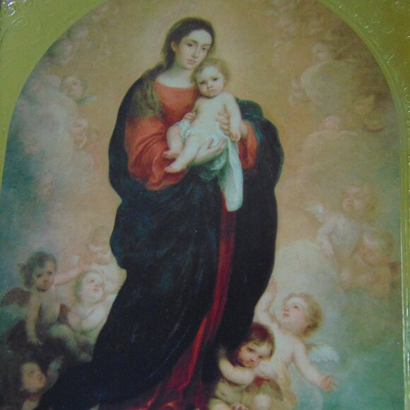 Mary holding Baby Jesus, Surrounded by Angels, Vintage Gold Metal Frame. 8 x 10 - Picture 1 of 10